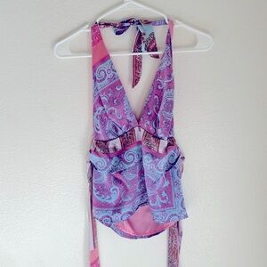 Alice & Trixie 100 Silk halter top pink and purple retro